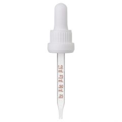 1 oz White Medical Grade Graduated Glass Dropper with Long Bulb Tamper Evident Seal (18-400)(Heavy Duty)