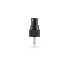 20-410 Black PP Ribbed Skirt Fine Mist Fingertip Sprayer with 90mm Dip Tube Clear Overcap