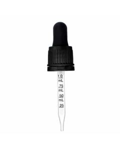 1 oz Black Graduated Glass Dropper with Tamper Evident Seal (18-400)