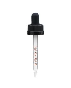 1 oz Black Medical Grade Child Resistant Graduated Glass Dropper with Long Bulb (20-400)