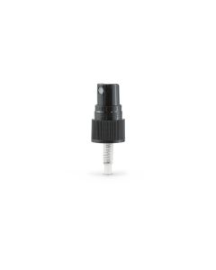 20-410 Black PP Ribbed Skirt Fine Mist Fingertip Sprayer with 90mm Dip Tube Clear Overcap