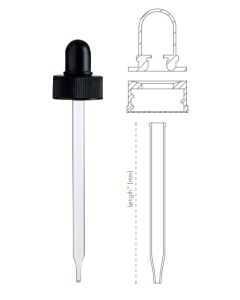 Straight Pipette US Drawn Tip, 76mm unprinted, nitrile bulb black matte